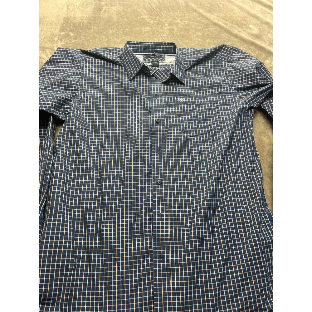 Ariat Pro Series Mens L Tall Navy Blue Plaid Long Sleeve Button Down Shirt 5278
